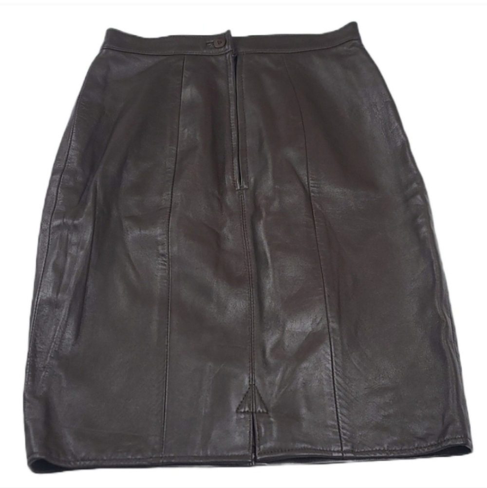 Siena Studio Brown Leather Skirt | Women's Size 4 - Picture 3 of 9